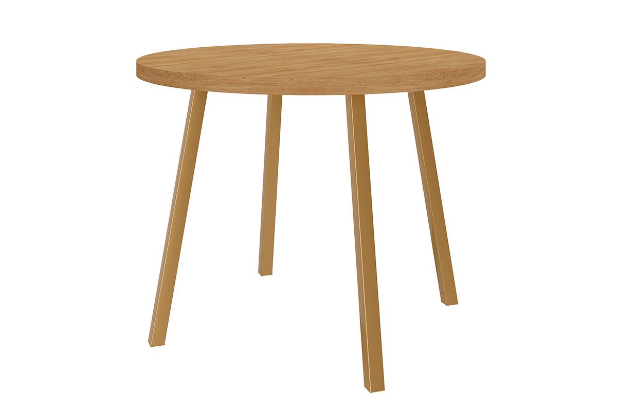 Mesa Jantar Stellar 1599 Aço c/Tampo Madeirado Redondo 100cm CarraroCarvalho/Dourado Mesa Jantar Stellar 1599 Aço c/Tampo Madeirado Redondo 100cm CarraroCarvalho/Dourado
