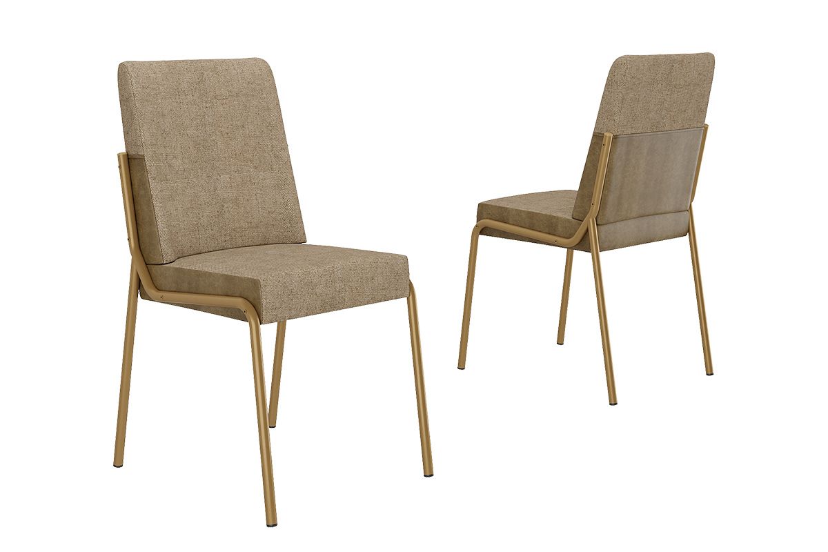 Cadeira Jantar Hug 1749 Aço Kit 2 Uni CarraroDourado/Linho Bamboo/Corano Bamboo