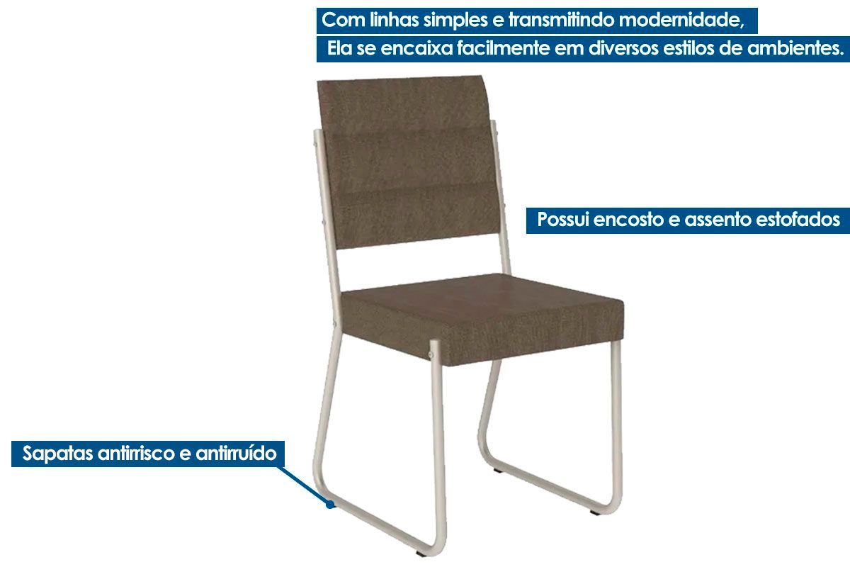 Sala de Jantar Completa 1588 Aço c/ Tampo Madeirado 100cm e 4 Cadeiras 1736 - Carraro