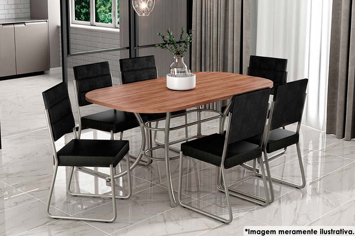 Sala de Jantar Completa 1547 Aço c/ Tampo Madeirado 160x90cm e 6 Cadeiras 1736 - Carraro