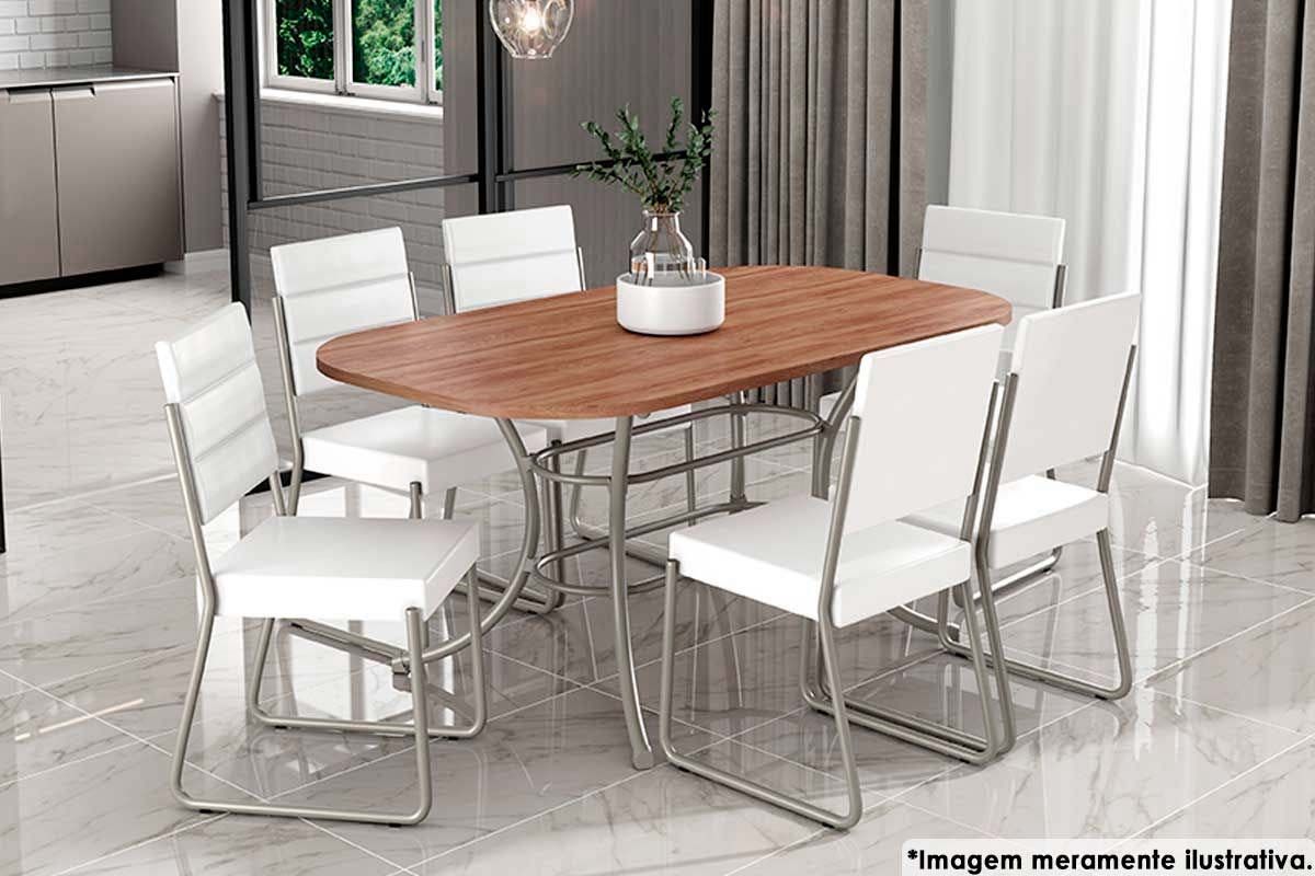 Sala de Jantar Completa 1547 Aço c/ Tampo Madeirado 160x90cm e 6 Cadeiras 1736 - Carraro