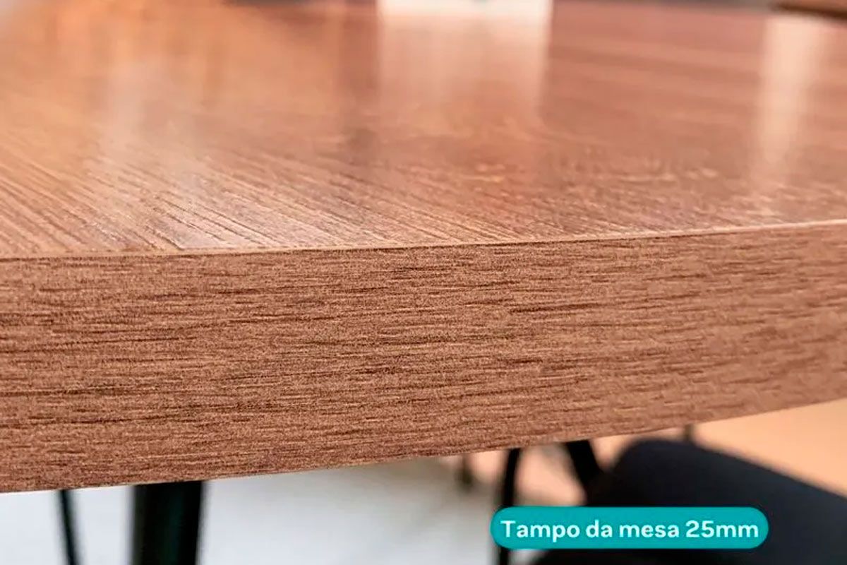 Sala de Jantar Completa 1547 Aço c/ Tampo Madeirado 160x90cm e 6 Cadeiras 1736 - Carraro