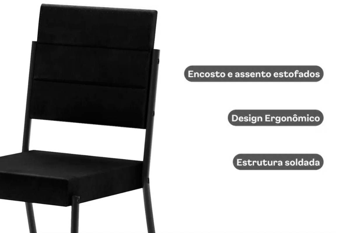 Sala de Jantar Completa 1547 Aço c/ Tampo Madeirado 160x90cm e 6 Cadeiras 1736 - Carraro