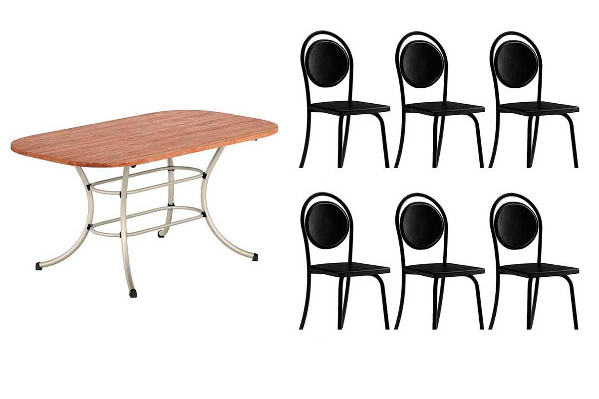 Sala de Jantar Completa 1547 c/ Tampo Madeirado 136x80cm e 6 Cadeiras 1738 - Carraro