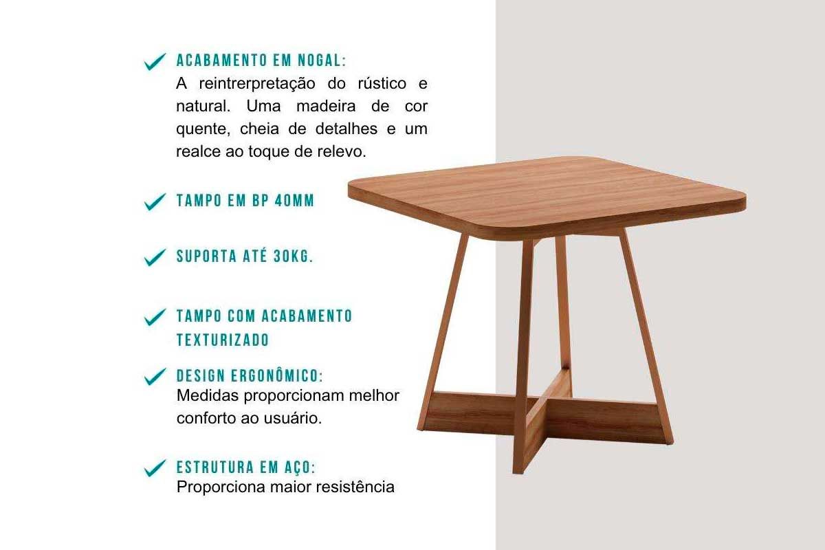 Sala de Jantar Completa 1593 c/ Tampo Madeirado 90x90cm e 4 Cadeiras 1742 - Carraro