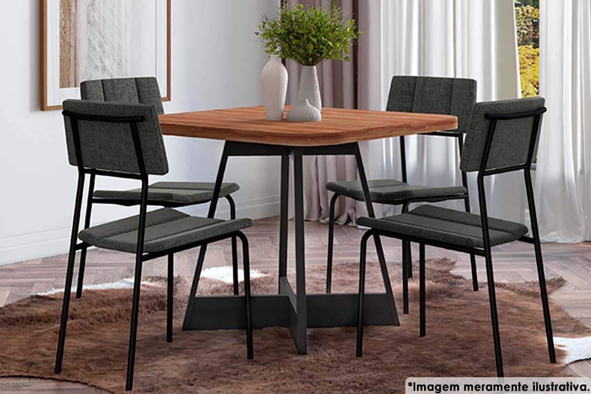 Sala de Jantar Completa 1593 c/ Tampo Madeirado 90x90cm e 4 Cadeiras 1742 - Carraro