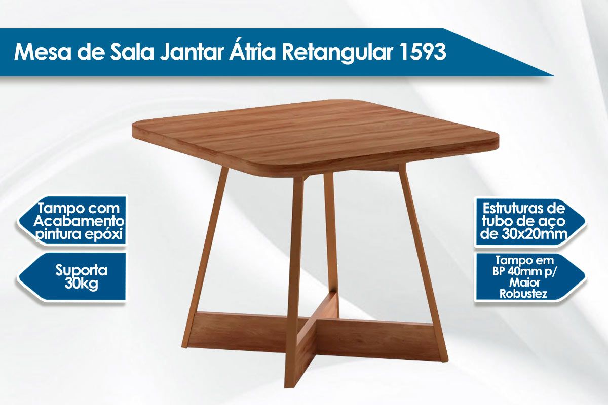 Sala de Jantar Completa 1593 c/ Tampo Madeirado 90x90cm e 4 Cadeiras 1742 - Carraro