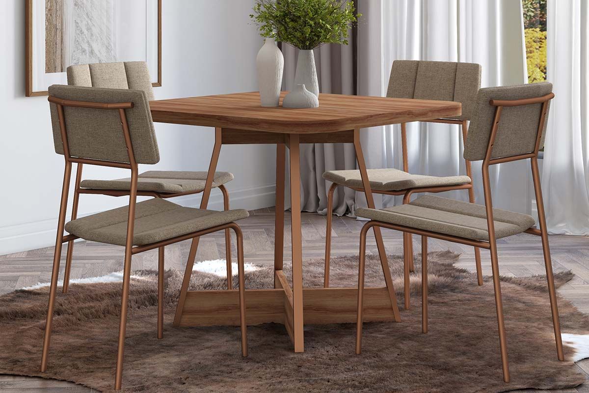 Sala de Jantar Completa 1593 c/ Tampo Madeirado 90x90cm e 4 Cadeiras 1742 - Carraro