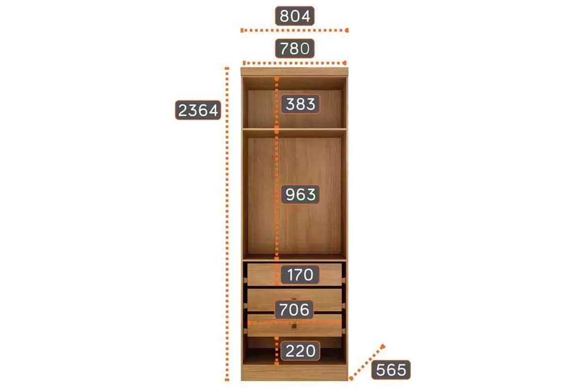 Quarto Casal Modulado Rizon 4 Peças (1 Closet + 2 Guarda Roupas + 1 Complemento) QC215 - Novo Horizonte