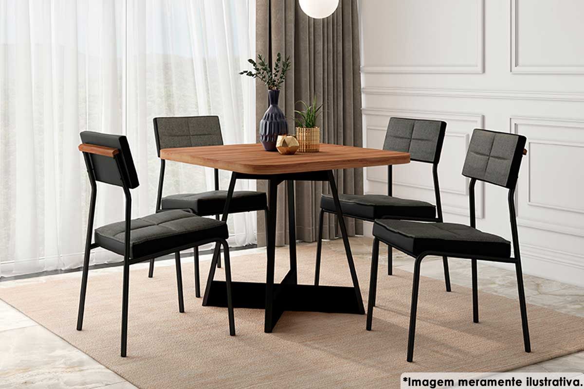 Sala de Jantar Completa 1593 Aço c/ Tampo Madeirado 90x90cm e 4 Cadeiras 1740 - Carraro