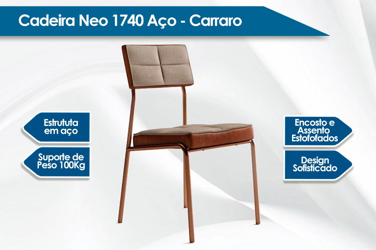 Sala de Jantar Completa 1593 Aço c/ Tampo Madeirado 90x90cm e 4 Cadeiras 1740 - Carraro
