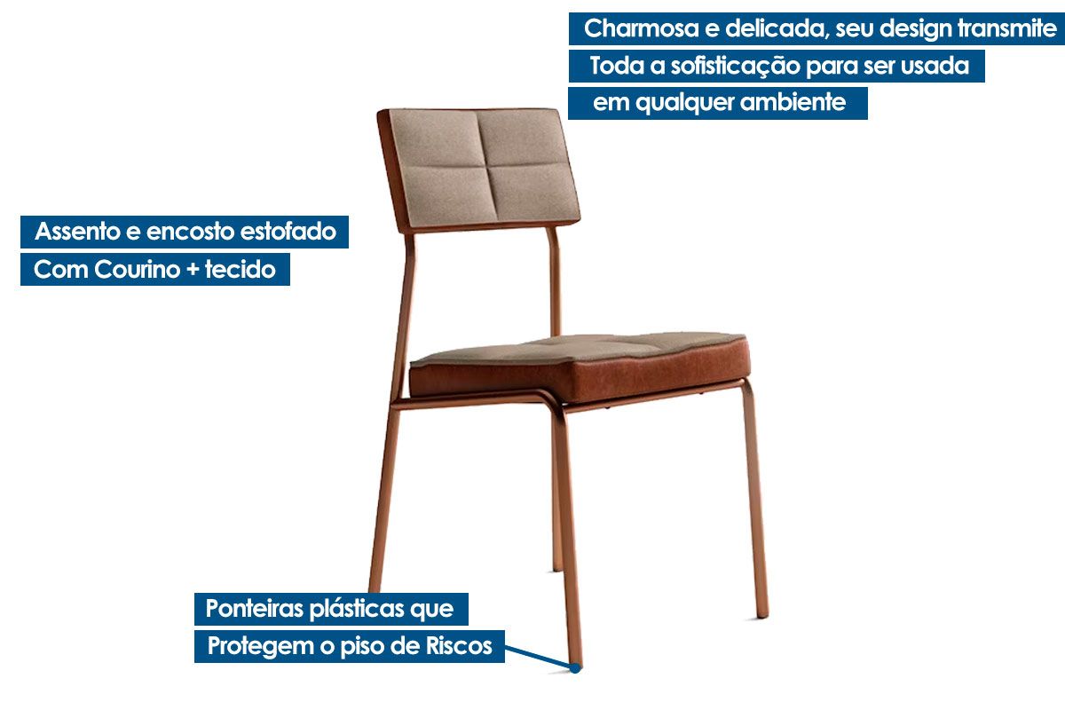 Sala de Jantar Completa 1593 Aço c/ Tampo Madeirado 90x90cm e 4 Cadeiras 1740 - Carraro