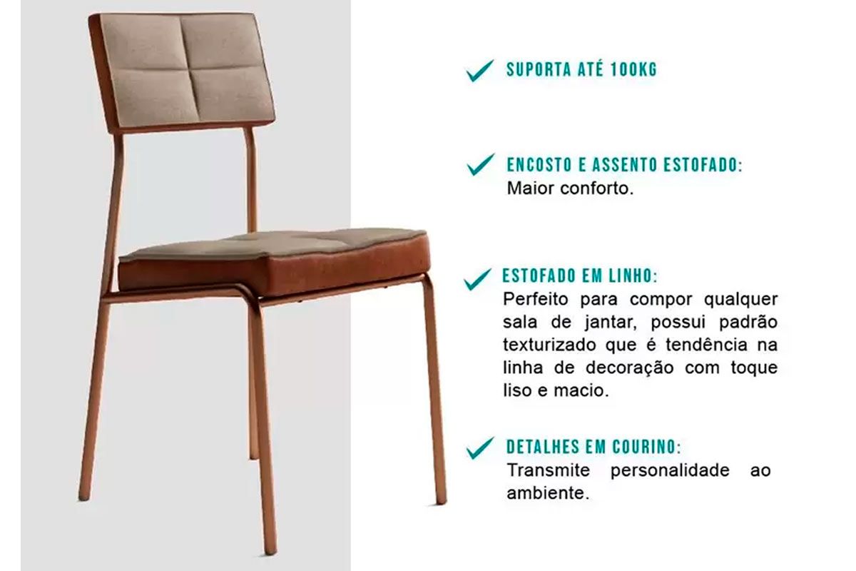 Sala de Jantar Completa 1593 Aço c/ Tampo Madeirado 90x90cm e 4 Cadeiras 1740 - Carraro