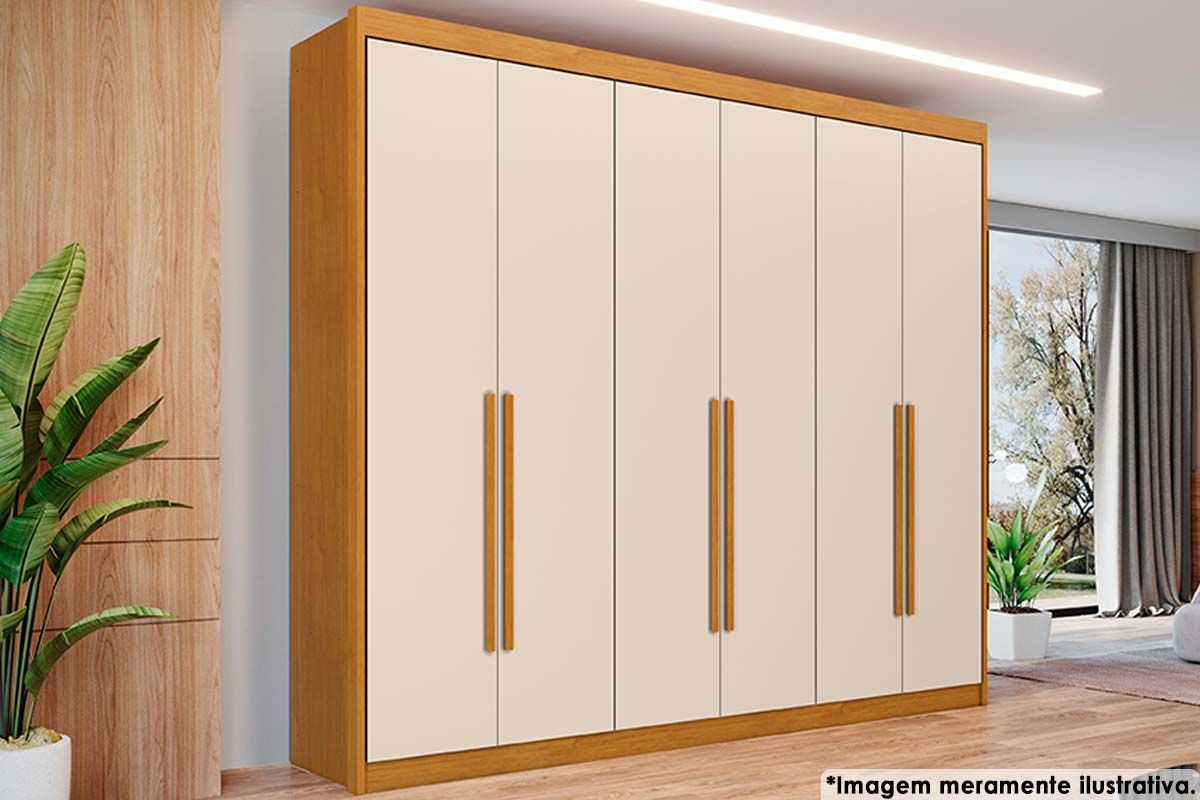 Guarda Roupa Casal 6 Portas e 8 Gavetas Bérgamo ConquistaCinamomo/Off White