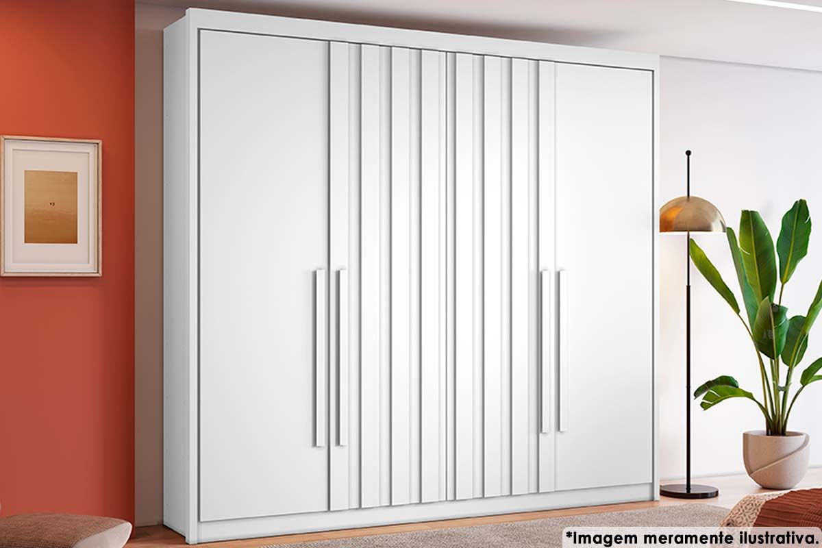 Guarda Roupa Solteiro 4 Portas (2 Ripadas) e 4 Gavetas Grécia ConquistaBranco Guarda Roupa Solteiro 4 Portas (2 Ripadas) e 4 Gavetas Grécia ConquistaBranco