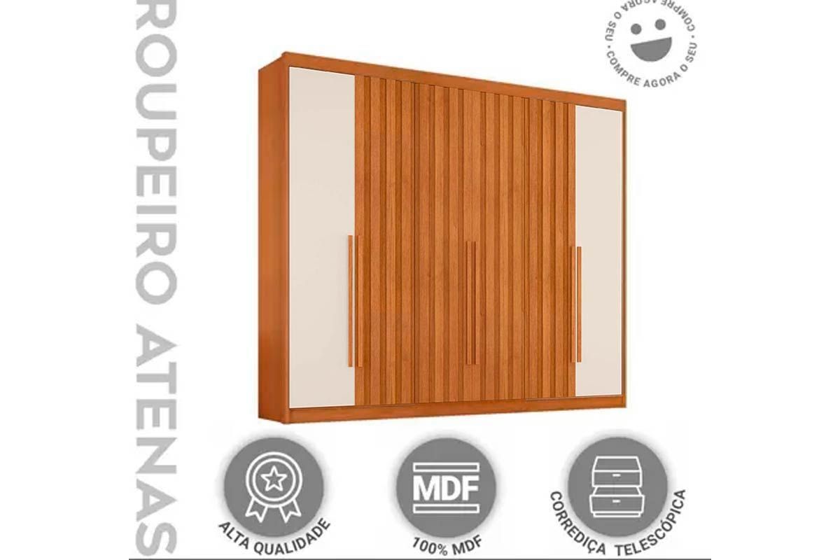 Guarda Roupa Casal 6 Portas (4 Ripadas) e 6 Gavetas Atenas Conquista Guarda Roupa Casal 6 Portas (4 Ripadas) e 6 Gavetas Atenas Conquista