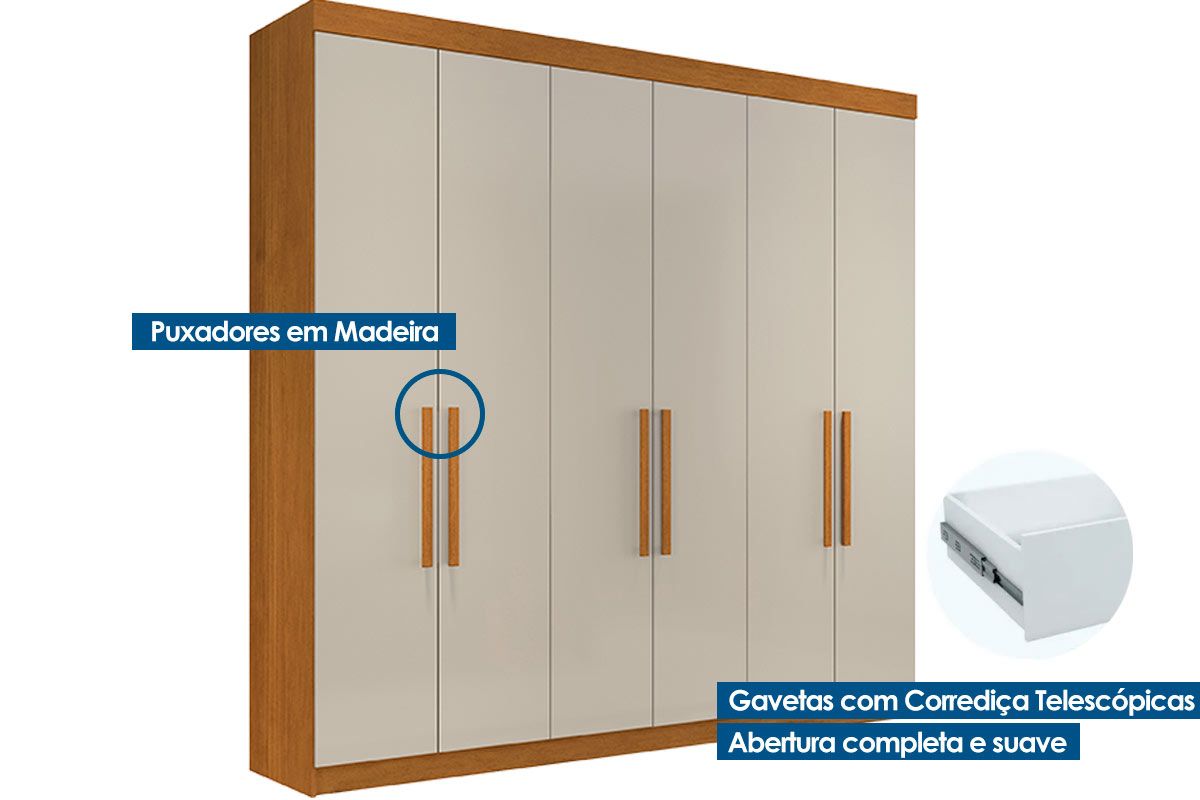 Guarda Roupa Casal 6 Portas e 4 Gavetas França Conquista