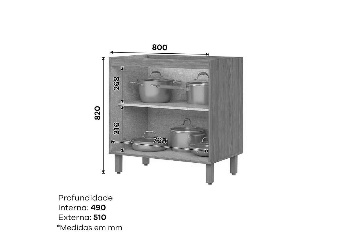 Balcão Cozinha Henn Requinte c/2 Portas s/Tampo 80cm Balcão Cozinha Henn Requinte c/2 Portas s/Tampo 80cm