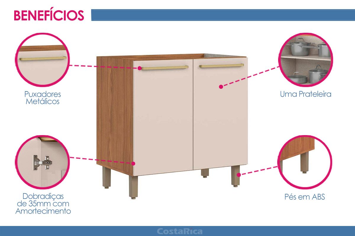 Balcão Cozinha Henn Requinte c/2 Portas s/Tampo 80cm Balcão Cozinha Henn Requinte c/2 Portas s/Tampo 80cm