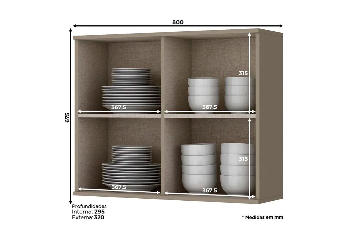 Armário Aéreo Cozinha Henn p/ Connect c/2 Portas Ripadas 80cm