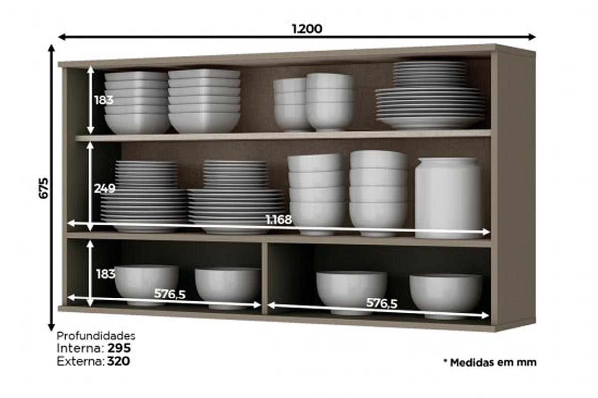 Armário Aéreo Cozinha Henn p/ Connect c/1 Porta Basculante Ripada 120cm