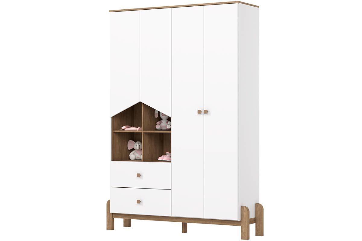 Guarda Roupa Infantil Ternura c/4 Portas e 2 Gavetas HennBranco/Jequitiba