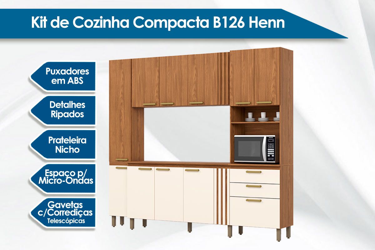 Cozinha Compacta Henn B126 c/11 Portas e 2 Gavetas 236cm