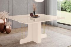 Mesa Jantar Mavi SC102 c/Tampo Madeirado c/Vidro Curvo 150x150cm Henn