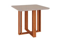 Mesa Jantar Flora c/Tampo Madeirado c/Vidro 95x95cm Cimol - Cinamomo/Off White