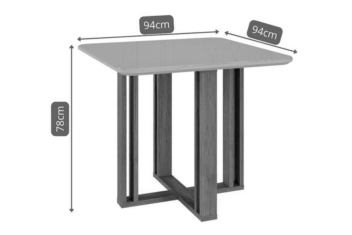 Mesa Jantar Flora c/Tampo Madeirado c/Vidro 95x95cm Cimol Mesa Jantar Flora c/Tampo Madeirado c/Vidro 95x95cm Cimol