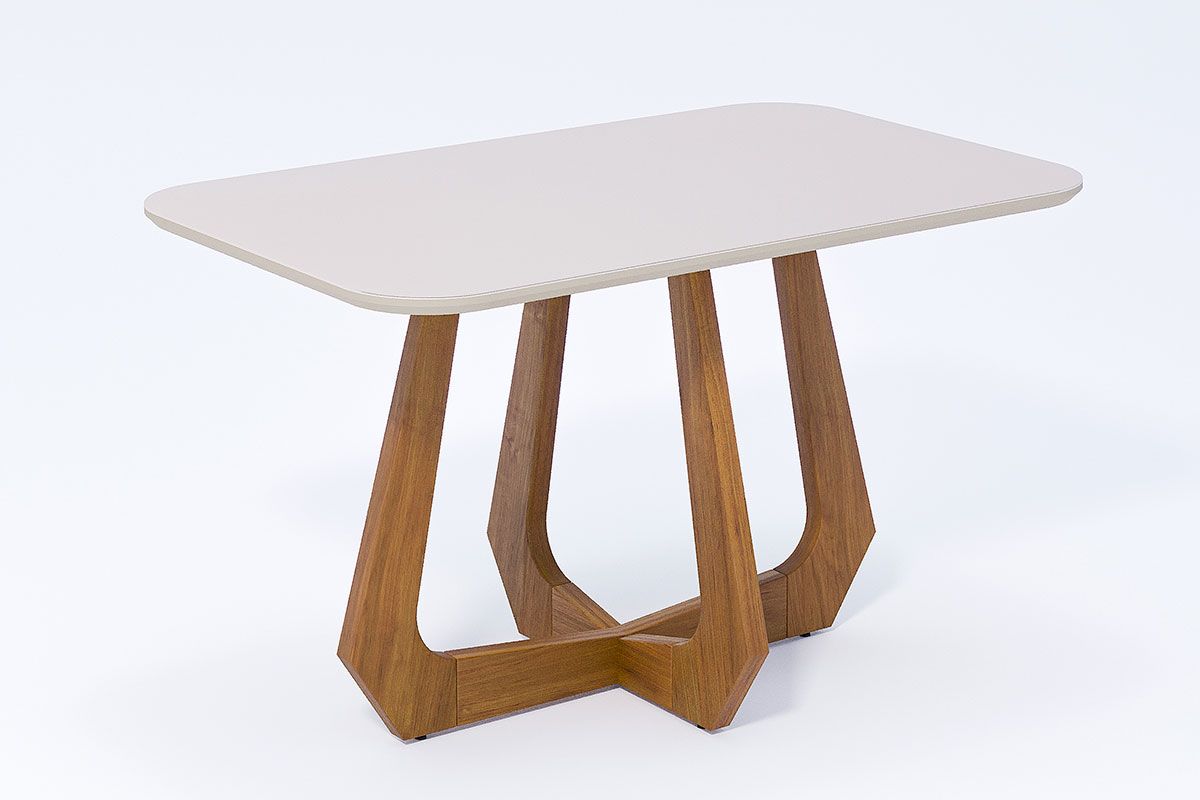 Mesa Jantar Bromélia c/Tampo Madeirado c/Vidro 130cm Cimol