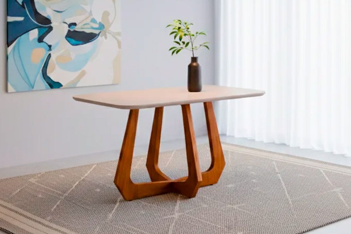 Mesa Jantar Bromélia c/Tampo Madeirado c/Vidro 130cm Cimol Mesa Jantar Bromélia c/Tampo Madeirado c/Vidro 130cm Cimol