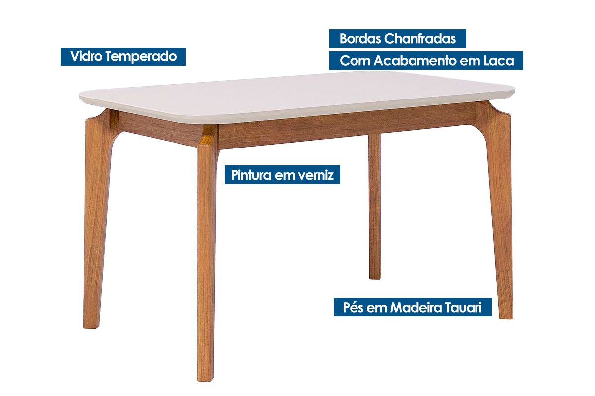 Mesa Jantar Ficus c/Tampo Madeirado c/Vidro 130cm Cimol Mesa Jantar Ficus c/Tampo Madeirado c/Vidro 130cm Cimol