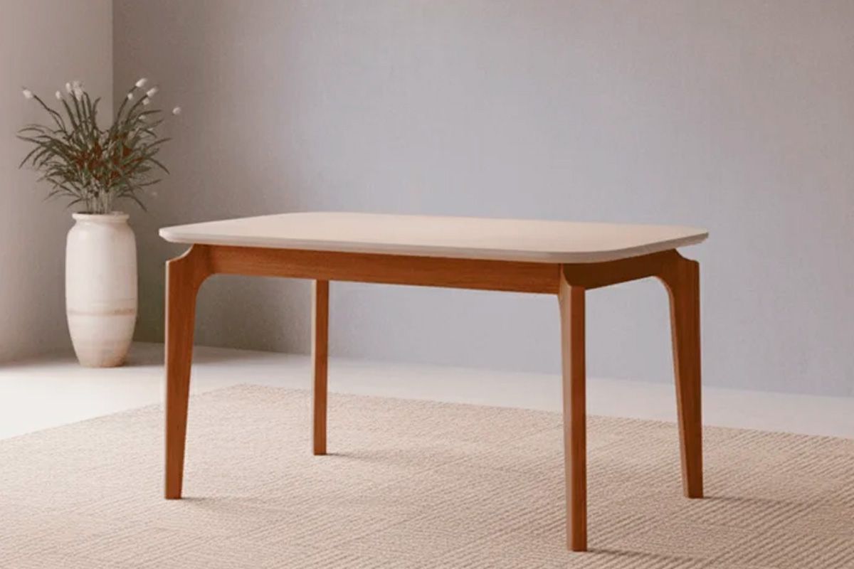 Mesa Jantar Ficus c/Tampo Madeirado c/Vidro 130cm Cimol Mesa Jantar Ficus c/Tampo Madeirado c/Vidro 130cm Cimol