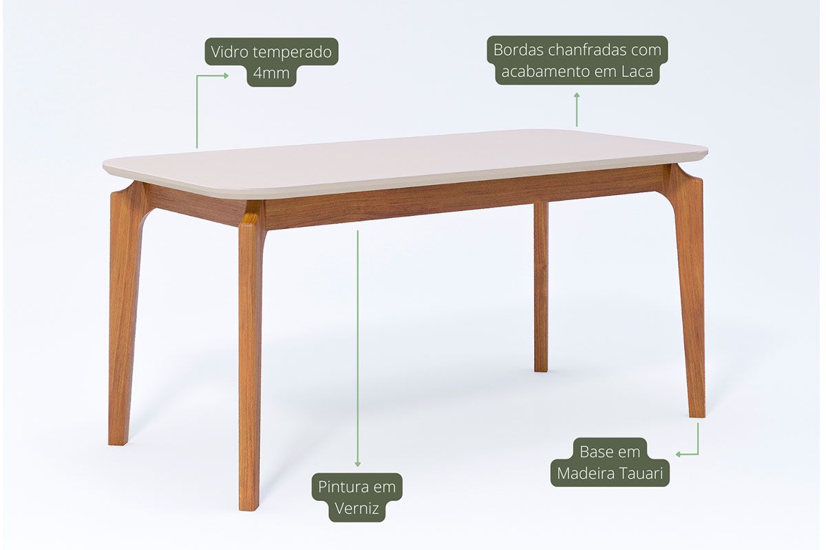 Mesa Jantar Ficus c/Tampo Madeirado Vidro 160x80cm Cimol Mesa Jantar Ficus c/Tampo Madeirado Vidro 160x80cm Cimol