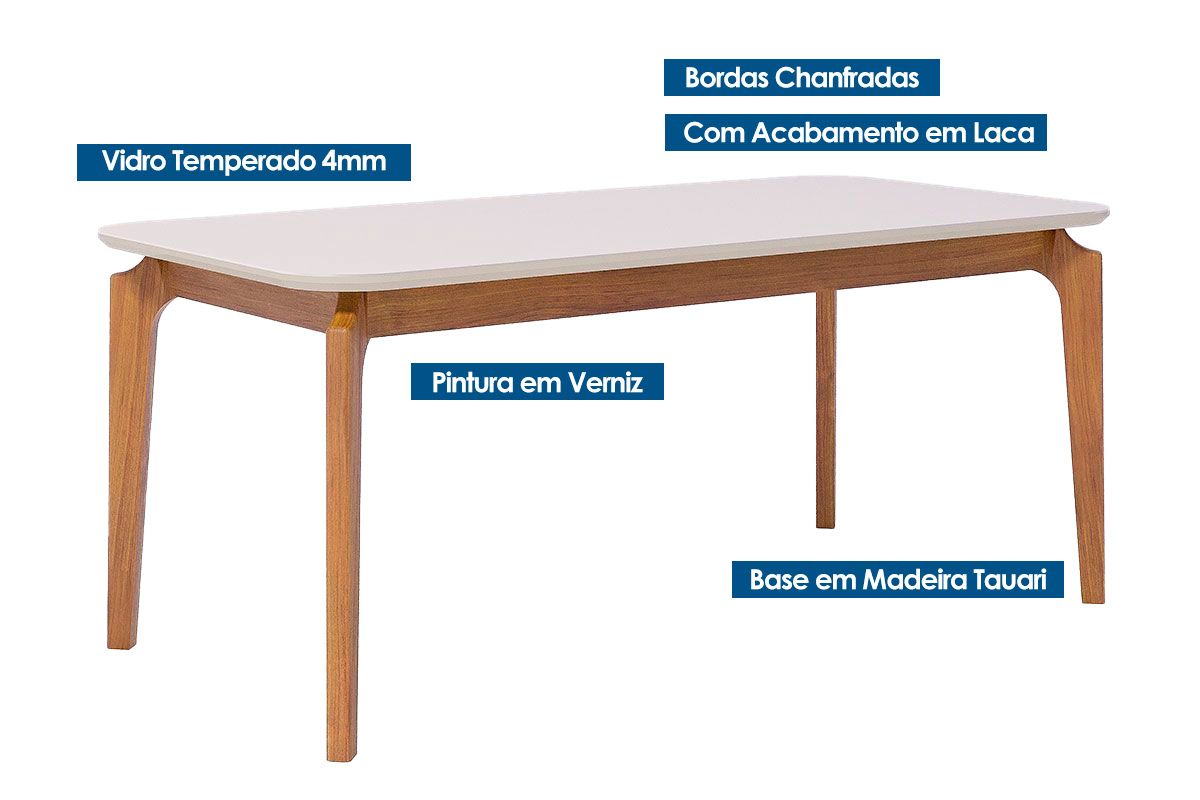 Mesa Jantar Ficus c/Tampo Madeirado c/Vidro 180cm Cimol