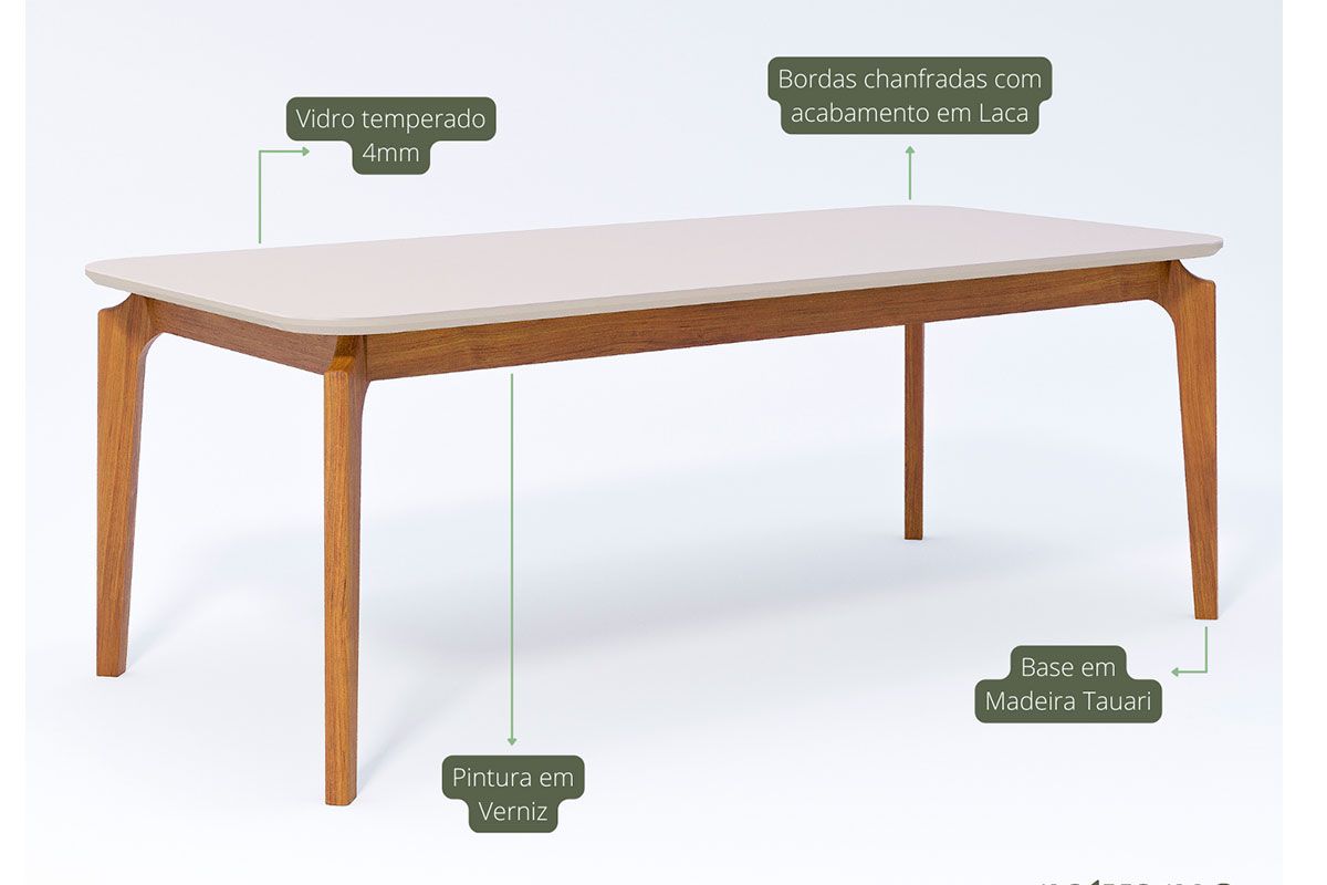 Mesa Jantar Ficus c/Tampo Madeirado Vidro 210x100cm Cimol Mesa Jantar Ficus c/Tampo Madeirado Vidro 210x100cm Cimol
