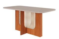 Mesa Jantar Louise c/Tampo Madeirado c/Vidro 160x80cm Cimol - Cinamomo/Off White