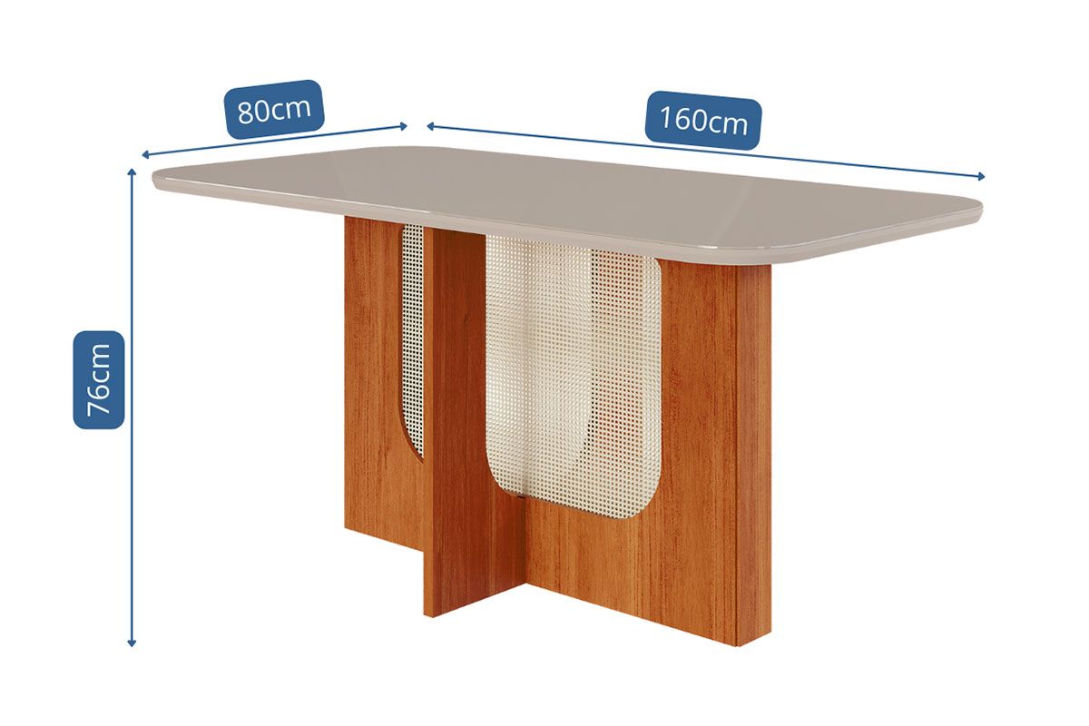 Mesa Jantar Louise c/Tampo Madeirado c/Vidro 160x80cm Cimol