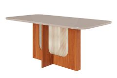 Mesa Jantar Louise c/Tampo Madeirado c/Vidro 180x90cm Cimol - Cinamomo/Off White