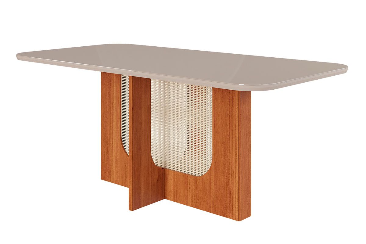 Mesa Jantar Louise c/Tampo Madeirado c/Vidro 180x90cm CimolCinamomo/Off White