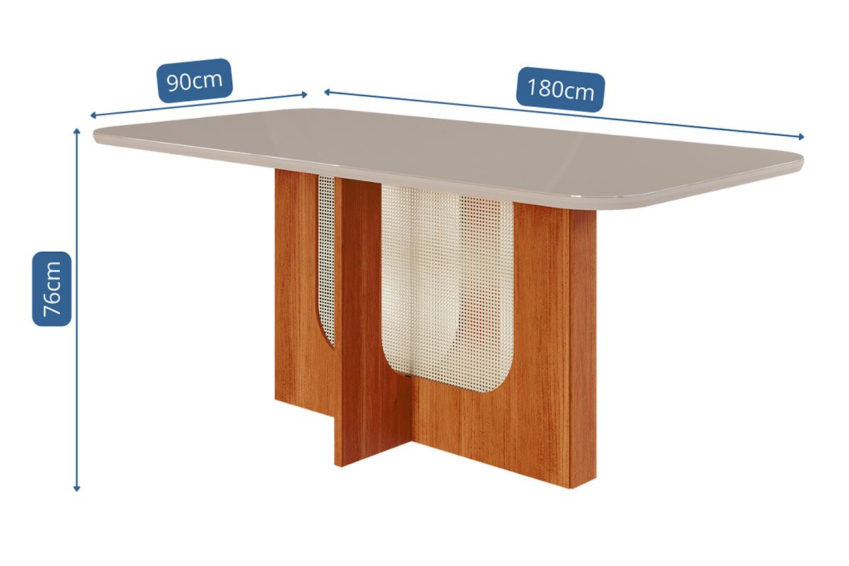 Mesa Jantar Louise c/Tampo Madeirado c/Vidro 180x90cm Cimol