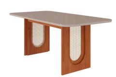 Mesa Jantar Valentina c/Tampo Madeirado c/Vidro 180x90cm Cimol - Cinamomo/Off White