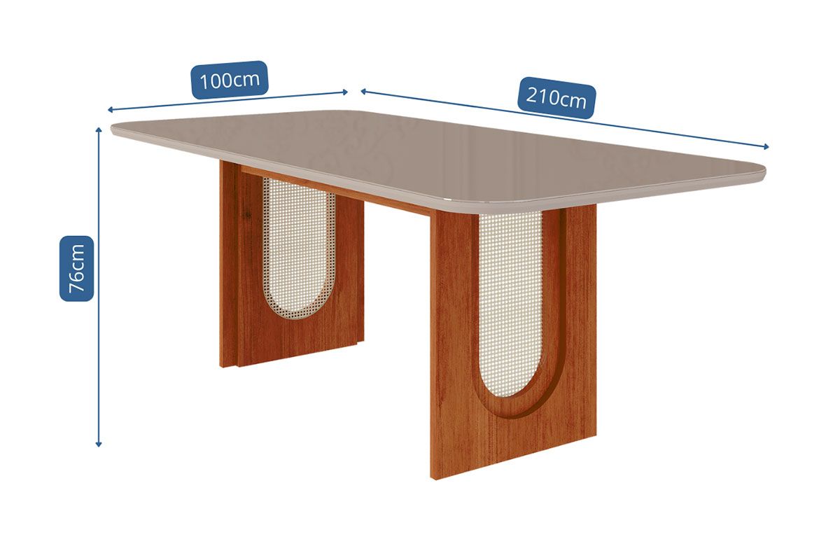 Mesa Jantar Valentina c/Tampo Madeirado c/Vidro Reto 210x100cm Cimol