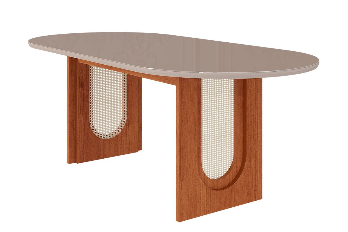 Mesa Jantar Valentina c/Tampo Madeirado Oval c/Vidro 210x100cm CimolCinamomo/Off White