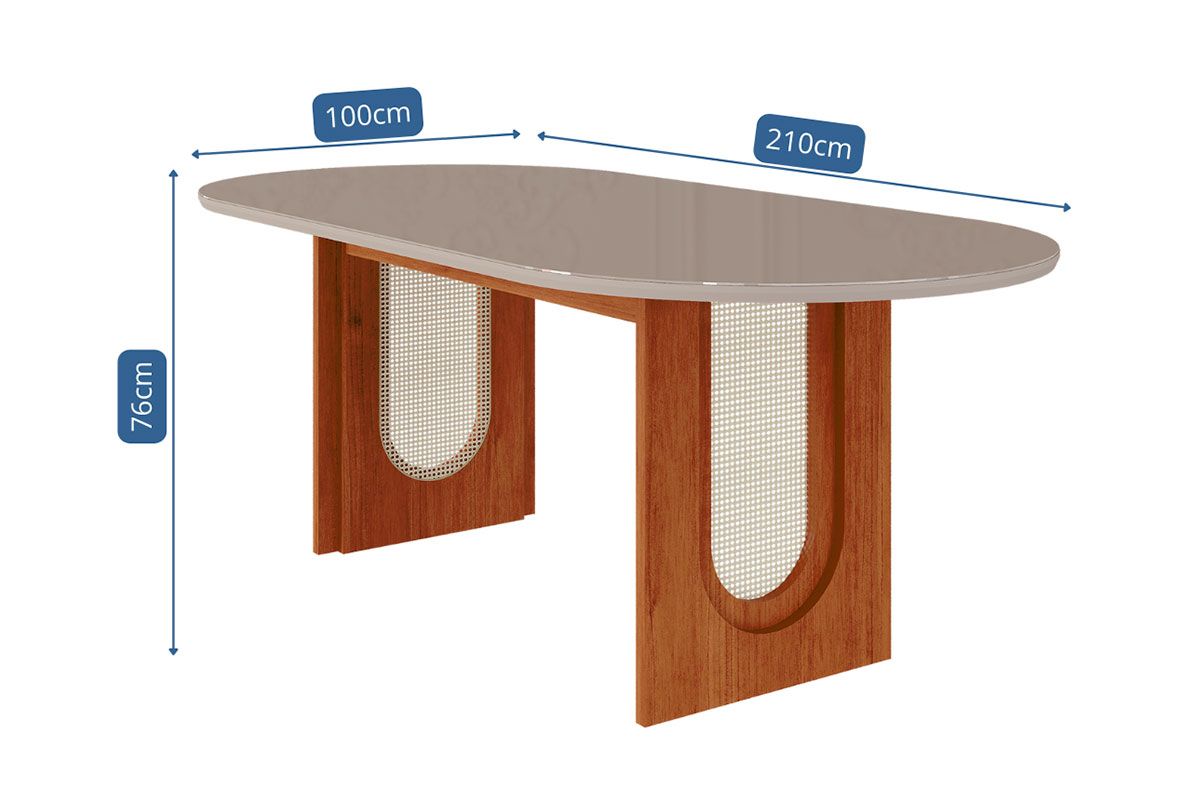 Mesa Jantar Valentina c/Tampo Madeirado Oval c/Vidro 210x100cm Cimol