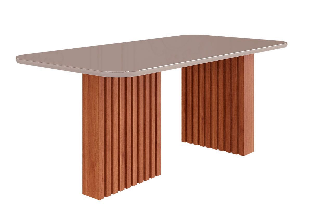 Mesa Jantar Ester c/Tampo MDF/Vidro 180cm CimolCinamomo/Off White Mesa Jantar Ester c/Tampo MDF/Vidro 180cm CimolCinamomo/Off White