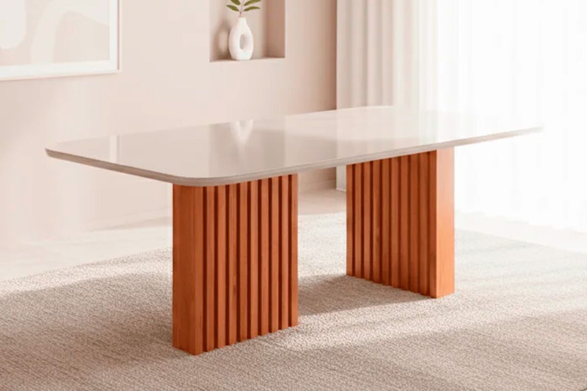 Mesa Jantar Ester c/Tampo MDF/Vidro 180cm Cimol Mesa Jantar Ester c/Tampo MDF/Vidro 180cm Cimol