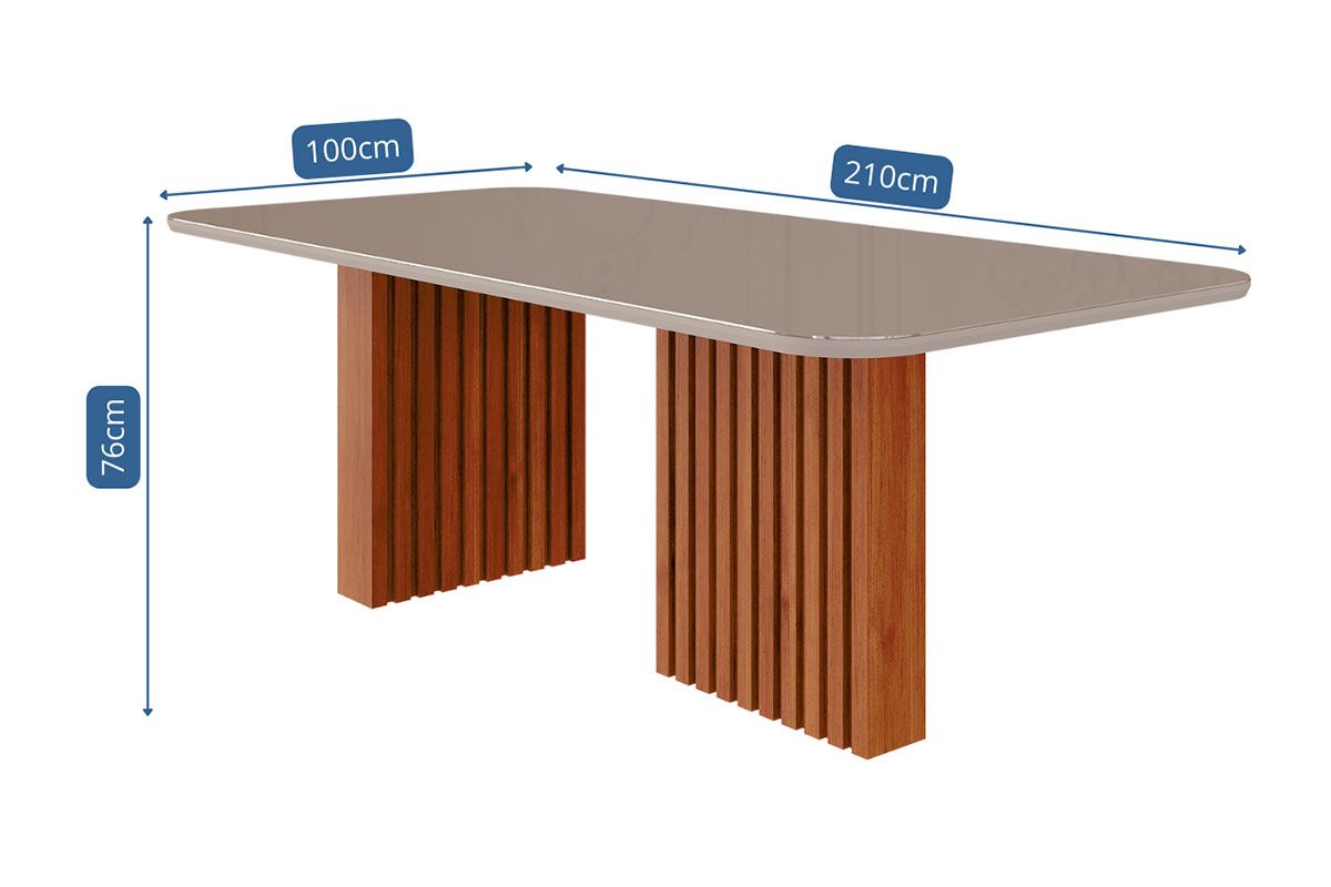 Mesa Jantar Ester c/Tampo Madeirado c/Vidro Reto 210x100cm Cimol Mesa Jantar Ester c/Tampo Madeirado c/Vidro Reto 210x100cm Cimol