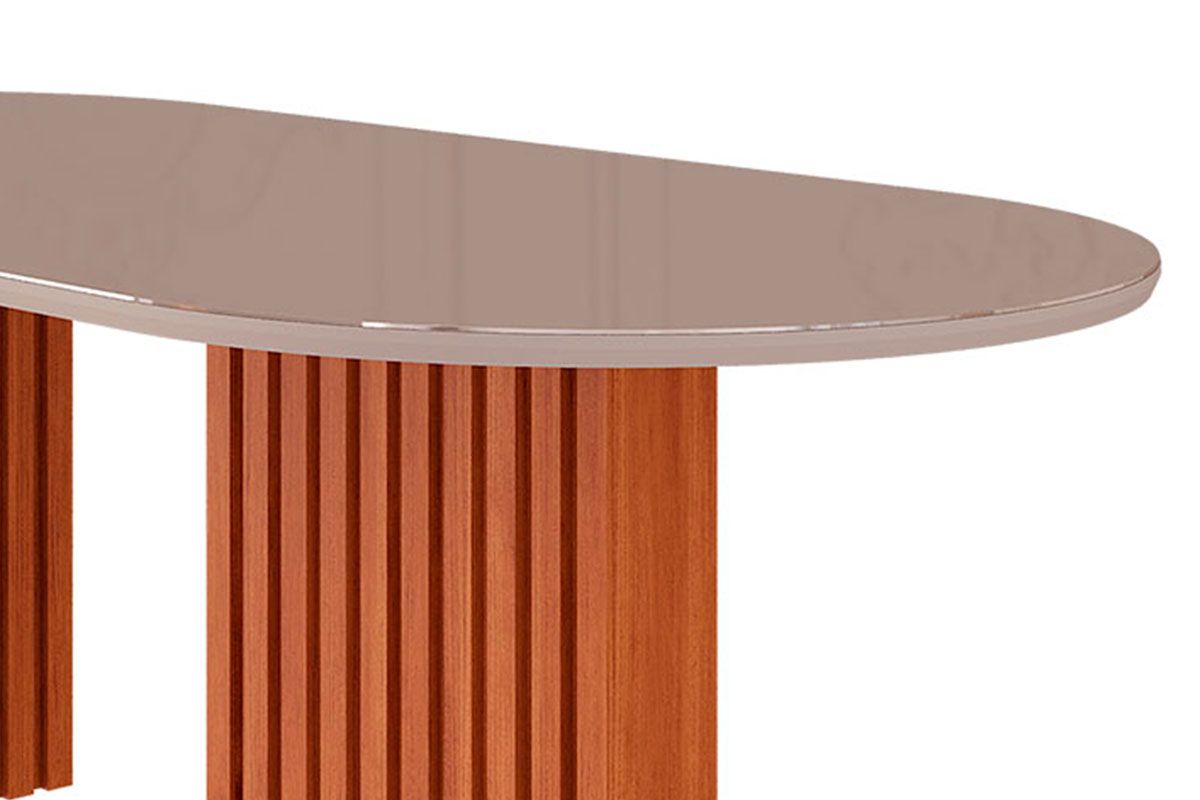 Mesa Jantar Ester c/Tampo Madeirado c/Vidro Oval 210cm Cimol Mesa Jantar Ester c/Tampo Madeirado c/Vidro Oval 210cm Cimol